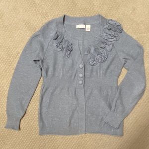 DKNY Gray Cardigan w/ Ruffle Neckline